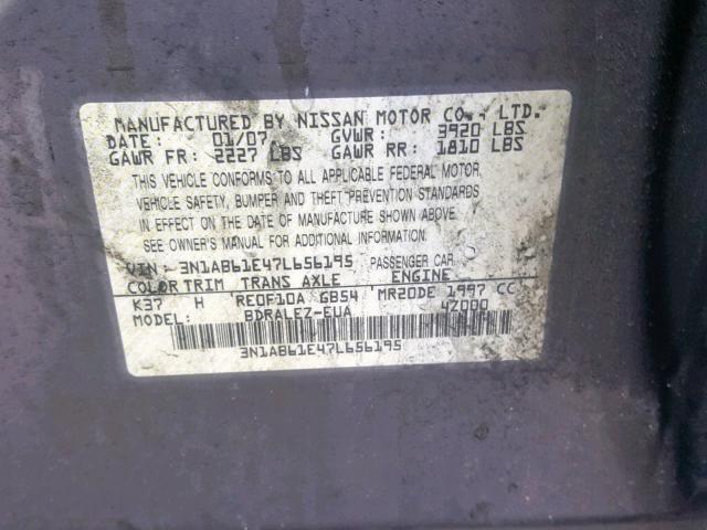 3N1AB61E47L656195 - 2007 NISSAN SENTRA 2.0 CHARCOAL photo 10