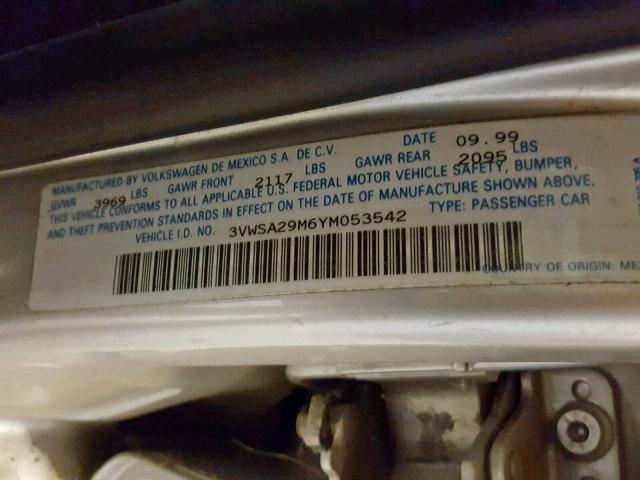 3VWSA29M6YM053542 - 2000 VOLKSWAGEN JETTA GLS SILVER photo 10