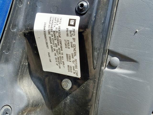 1G8AK55B66Z138257 - 2006 SATURN ION LEVEL BLUE photo 10