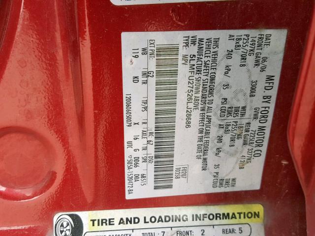 5LMFU27526LJ28686 - 2006 LINCOLN NAVIGATOR Bordeaux photo 10