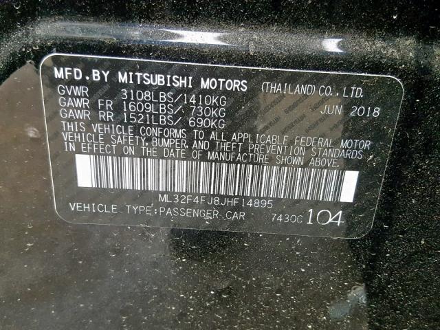 ML32F4FJ8JHF14895 - 2018 MITSUBISHI MIRAGE G4 BLACK photo 10