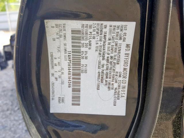 1FAHP56S64A164346 - 2004 FORD TAURUS SEL BLACK photo 10