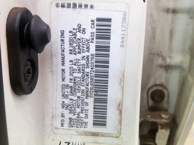 5Y2SL65857Z403768 - 2007 PONTIAC VIBE WHITE photo 10