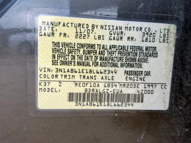 3N1AB61E18L662344 - 2008 NISSAN SENTRA 2.0 BROWN photo 10