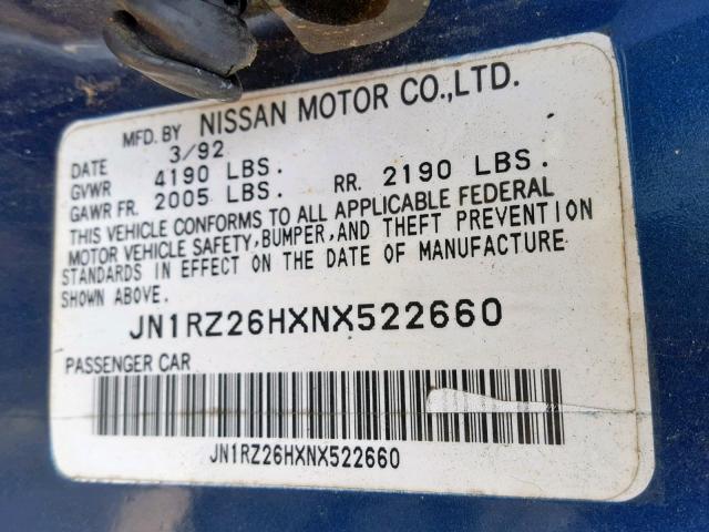 JN1RZ26HXNX522660 - 1992 NISSAN 300ZX 2+2 BLACK photo 10