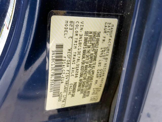 3N1BC13E78L358288 - 2008 NISSAN VERSA S BLUE photo 10