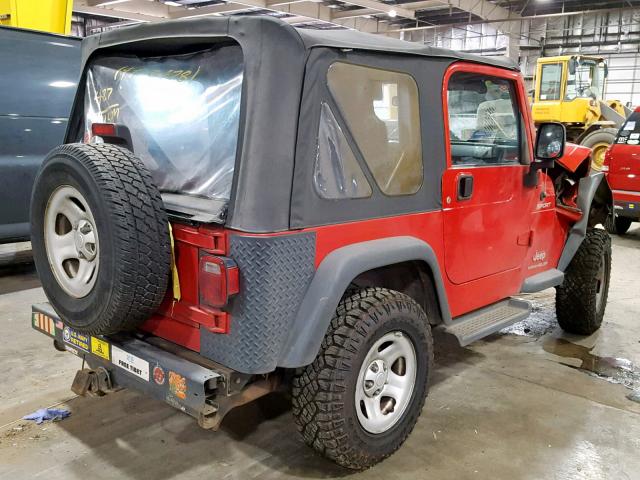 1J4FA49SX4P737233 - 2004 JEEP WRANGLER / RED photo 4