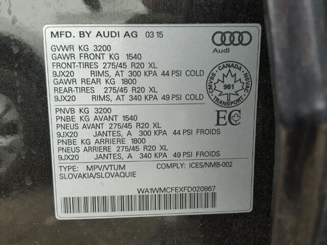 WA1WMCFEXFD020867 - 2015 AUDI Q7 TDI GRAY photo 10