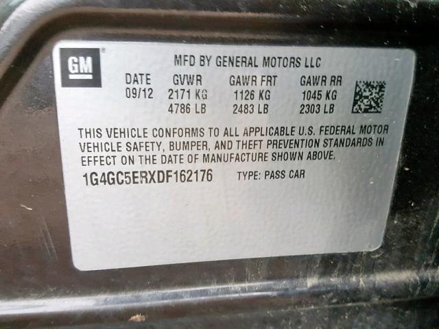 1G4GC5ERXDF162176 - 2013 BUICK LACROSSE GRAY photo 10