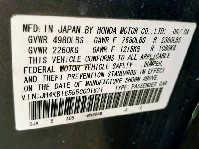 JH4KB16555C001631 - 2005 ACURA RL SILVER photo 10