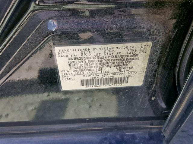 3N1AB6AP9BL673133 - 2011 NISSAN SENTRA 2.0 BLACK photo 10