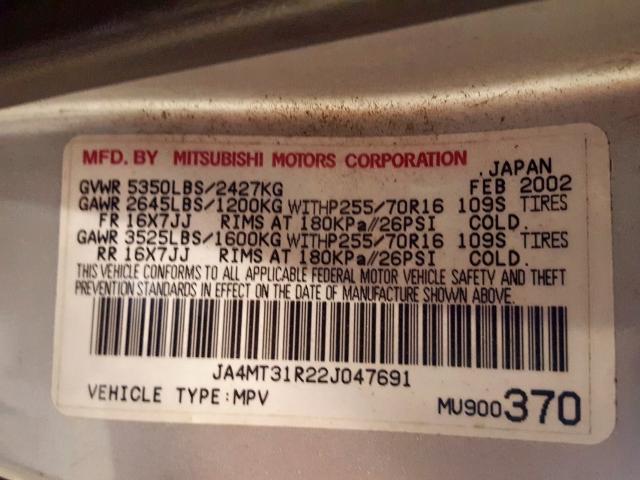 JA4MT31R22J047691 - 2002 MITSUBISHI MONTERO SPORT XLS  photo 10