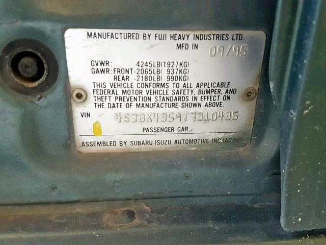 4S3BK4359T7310435 - 1996 SUBARU LEGACY L GREEN photo 10