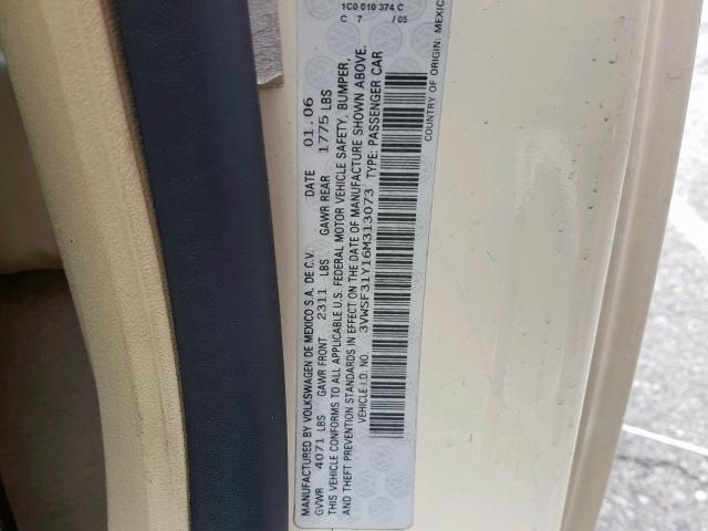 3VWSF31Y16M313073 - 2006 VOLKSWAGEN NEW BEETLE Krem foto 10