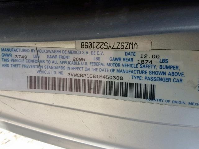 3VWCB21C81M450308 - 2001 VOLKSWAGEN NEW BEETLE Gümüş foto 10