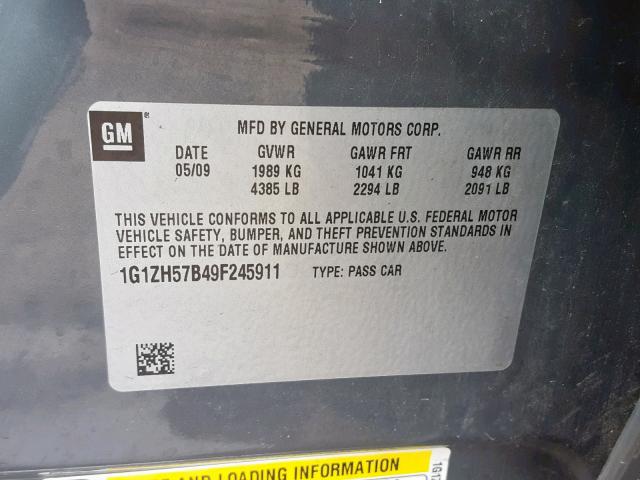 1G1ZH57B49F245911 - 2009 CHEVROLET MALIBU 1LT 灰色 照片 10