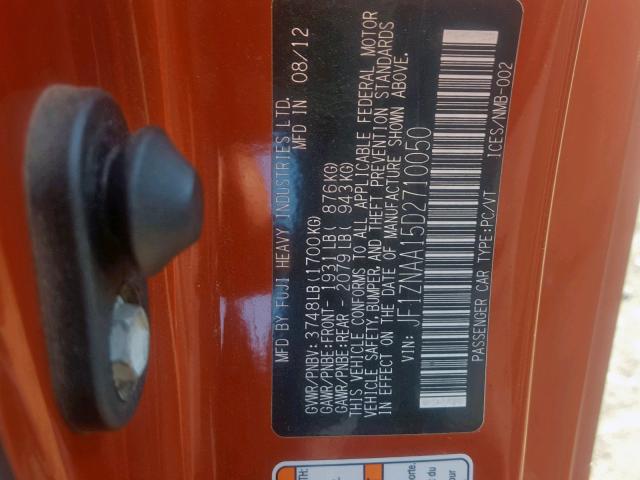 JF1ZNAA15D2710050 - 2013 TOYOTA SCION FR-S ORANGE photo 10