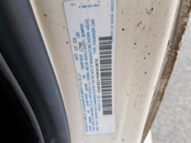 3VWCM21Y94M303876 - 2004 VOLKSWAGEN NEW BEETLE თეთრი ფოტო 10