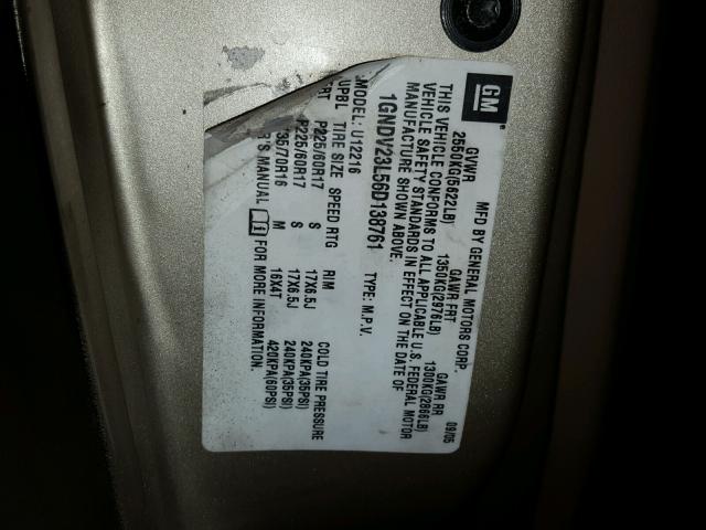 1GNDV23L56D138761 - 2006 CHEVROLET UPLANDER L ოქროსფერი ფოტო 10