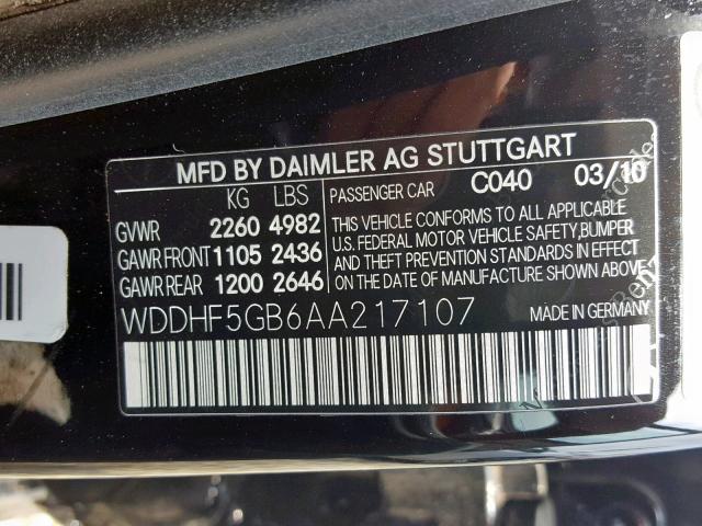 WDDHF5GB6AA217107 - 2010 MERCEDES-BENZ E 350 BLACK photo 10