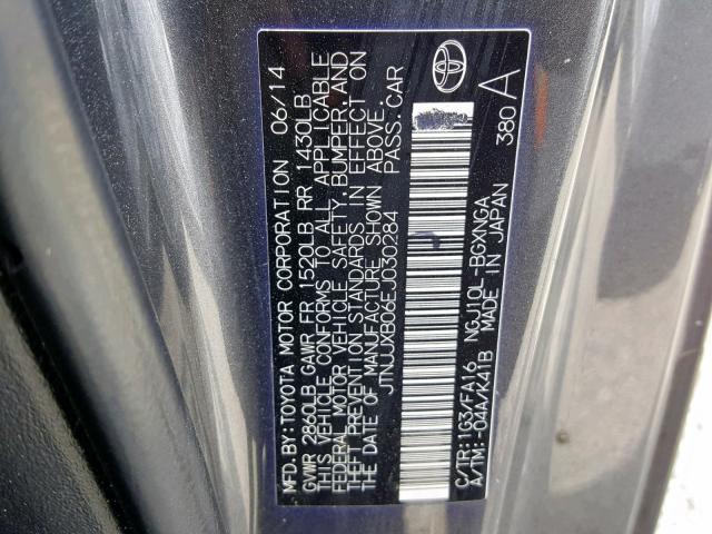 JTNJJXB06EJ030284 - 2014 TOYOTA SCION IQ GRAY photo 10