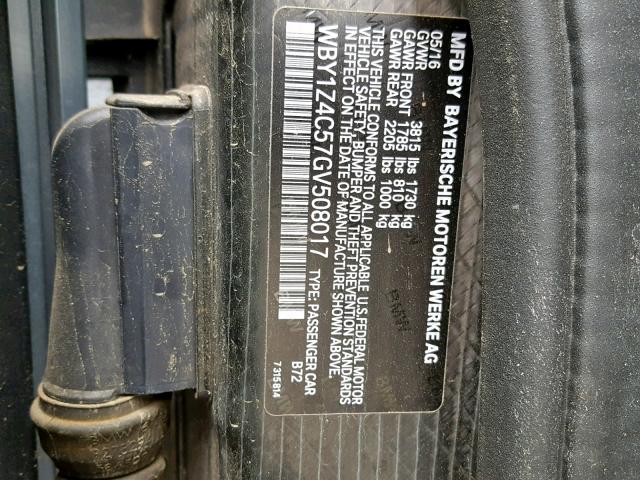 WBY1Z4C57GV508017 - 2016 BMW I3 REX SILVER photo 10