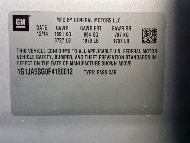 1G1JA5SG0F4160012 - 2015 CHEVROLET SONIC LS  photo 10