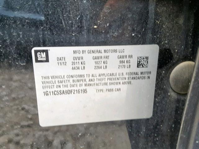 1G11C5SA9DF216195 - 2013 CHEVROLET MALIBU 1LT BLACK photo 10