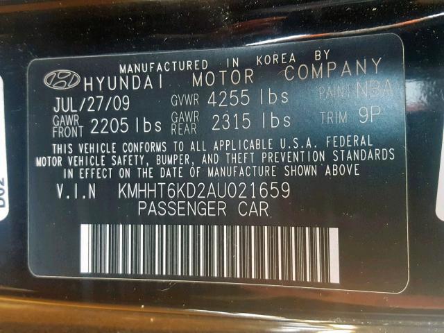 KMHHT6KD2AU021659 - 2010 HYUNDAI GENESIS 2. BLACK photo 10