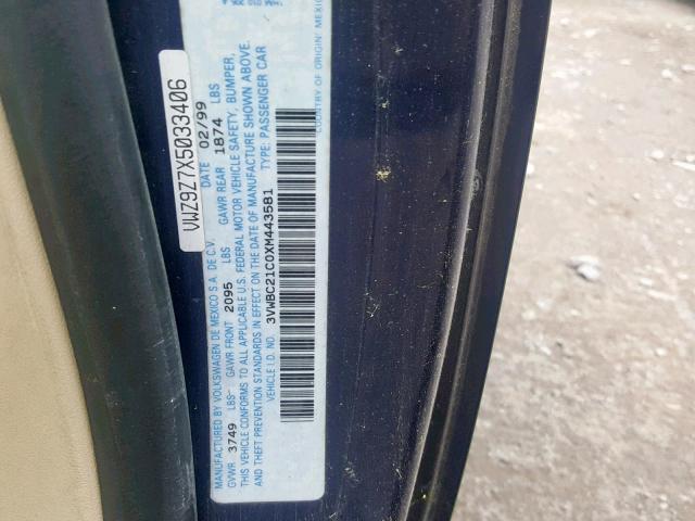 3VWBC21C0XM443581 - 1999 VOLKSWAGEN NEW BEETLE Blau Foto 10