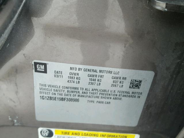 1G1ZB5E19BF308986 - 2011 CHEVROLET MALIBU LS BROWN photo 10