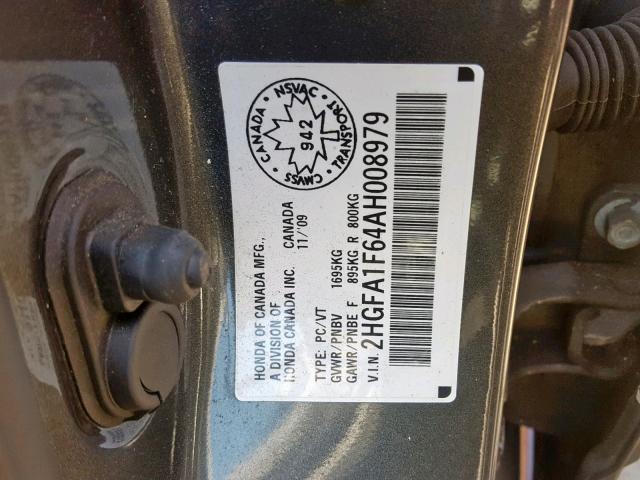 2HGFA1F64AH008979 - 2010 HONDA CIVIC LX-S Boz foto 10