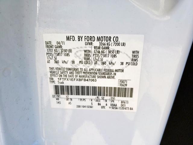 1FTFX1EFXBFB47063 - 2011 FORD F150 SUPER CAB  photo 10