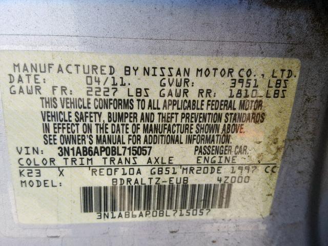 3N1AB6AP0BL715057 - 2011 NISSAN SENTRA 2.0 SILVER photo 10