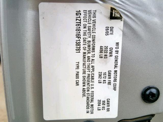 1G1ZT61816F138781 - 2006 CHEVROLET MALIBU MAX 银色 照片 10