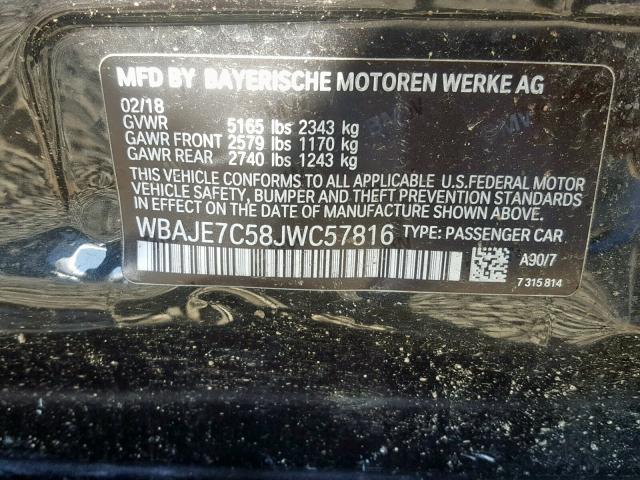 WBAJE7C58JWC57816 - 2018 BMW 540 XI GRAY photo 10