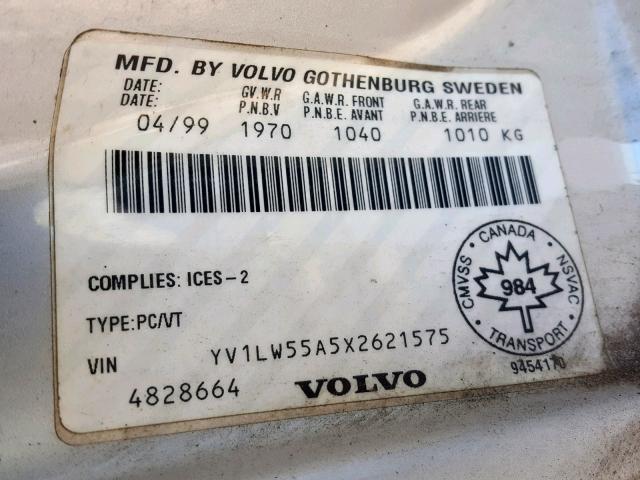 YV1LW55A5X2621575 - 1999 VOLVO V70 SILVER photo 10