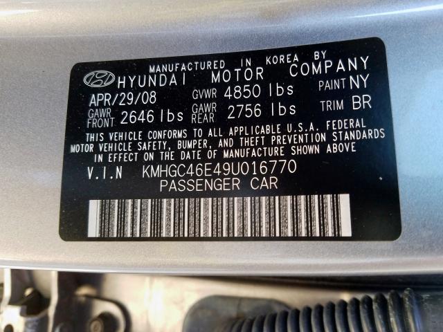 KMHGC46E49U016770 - 2009 HYUNDAI GENESIS 3.8L  photo 10