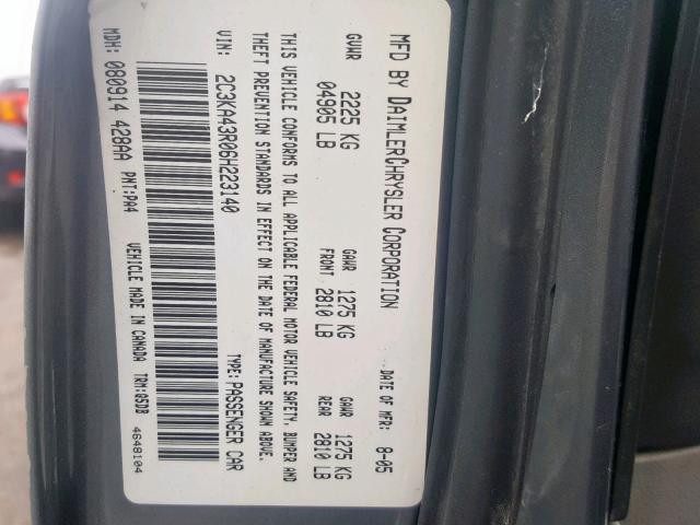 2C3KA43R06H223140 - 2006 CHRYSLER 300 GRAY photo 10