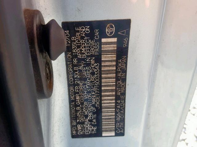 JTKDE177150033343 - 2005 TOYOTA SCION TC ვერცხლისფერი ფოტო 10