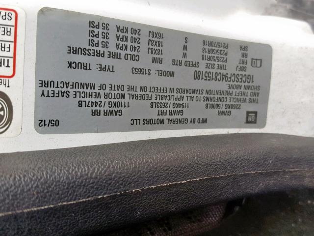 1GCESCF94C8155180 - 2012 CHEVROLET COLORADO L WHITE photo 10