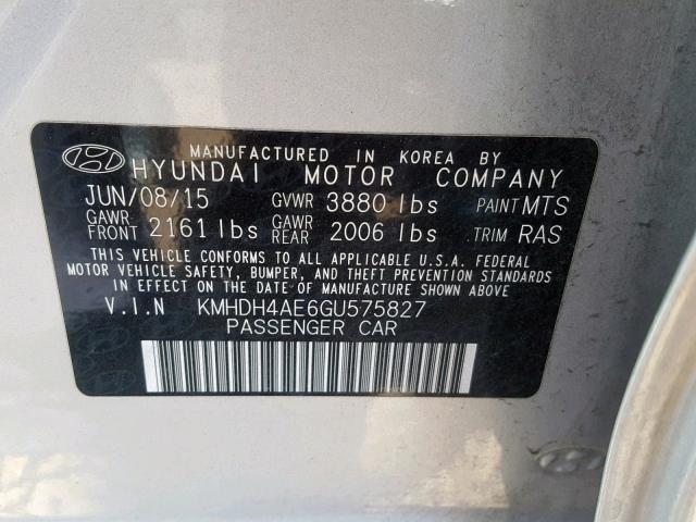 KMHDH4AE6GU575827 - 2016 HYUNDAI ELANTRA SE SILVER photo 10