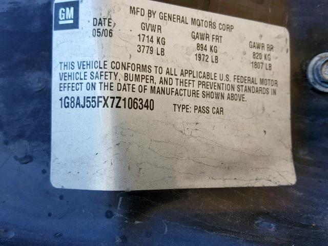 1G8AJ55FX7Z106340 - 2007 SATURN ION LEVEL GRAY photo 10