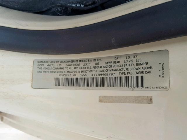 3VWRF31Y18M408797 - 2008 VOLKSWAGEN NEW BEETLE Beige Foto 10