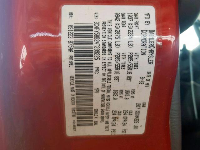 3C4FY58B24T239225 - 2004 CHRYSLER PT CRUISER RED photo 10