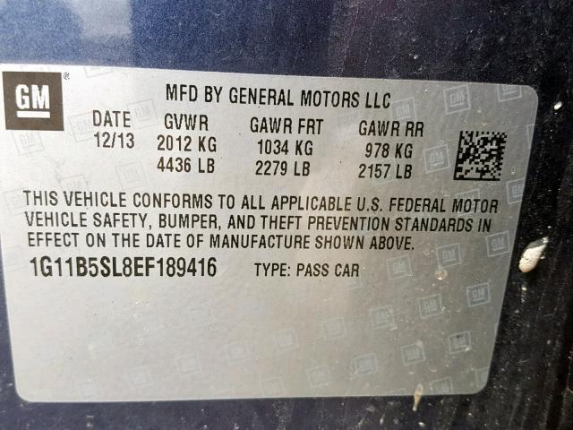 1G11B5SL8EF189416 - 2014 CHEVROLET MALIBU LS BLUE photo 10