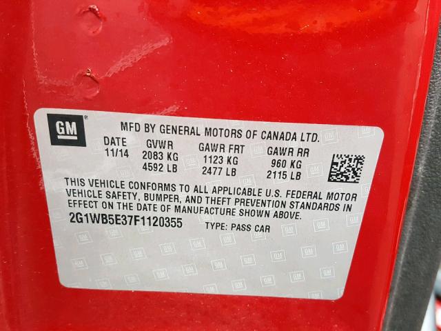 2G1WB5E37F1120355 - 2015 CHEVROLET IMPALA LIM RED photo 10