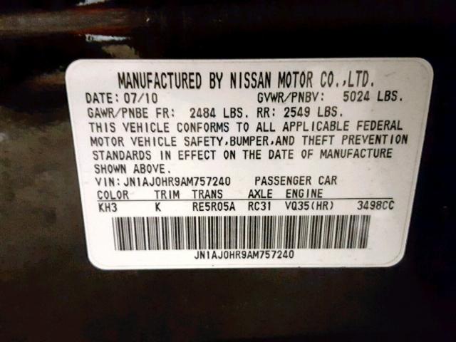 JN1AJ0HR9AM757240 - 2010 INFINITI EX35 BASE BLACK photo 10
