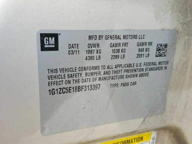 1G1ZC5E18BF313397 - 2011 CHEVROLET MALIBU 1LT 米色 照片 10