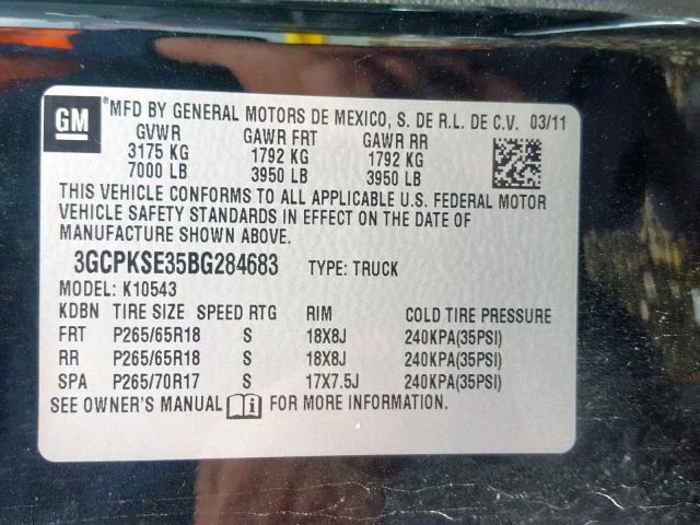 3GCPKSE35BG284683 - 2011 CHEVROLET SILVERADO BLACK photo 10